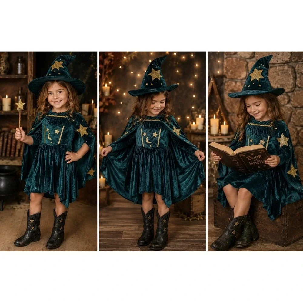 Spellbound Wizard Girls Size Large (7-8) Halloween Costume Velvety Soft